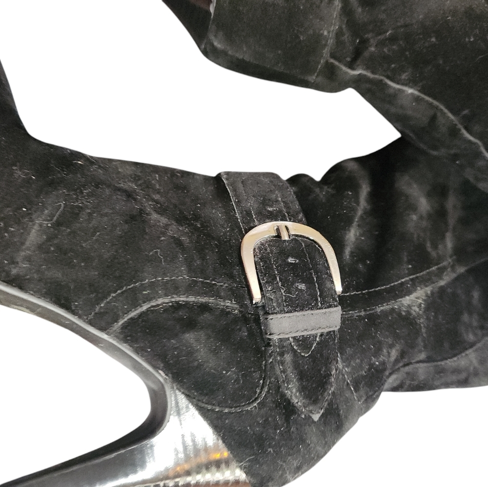 Calf boots with heels,zip sides, buckle decor 81/2 Medium velour - Picture 9 of 12